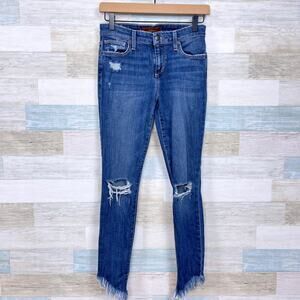 Joes Jeans The Icon Mid Rise Skinny Ankle Fringe Hem Distressed Womens 25